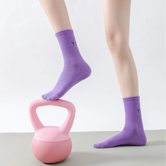 Women Non-Slip Professional Athletic Socks for Yoga Pilates High Elastic Band Mid-Calf Slouchy Sport Socks