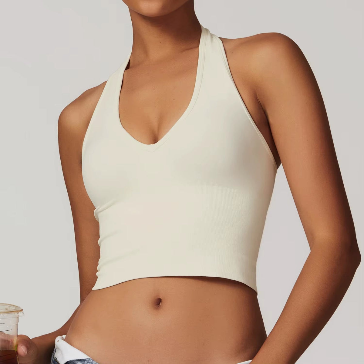 Enyami Women'S Halter Sports Bra Pleated Longline Padded Yoga Crop Bras Workout Crop Tank Tops with Removable Padded