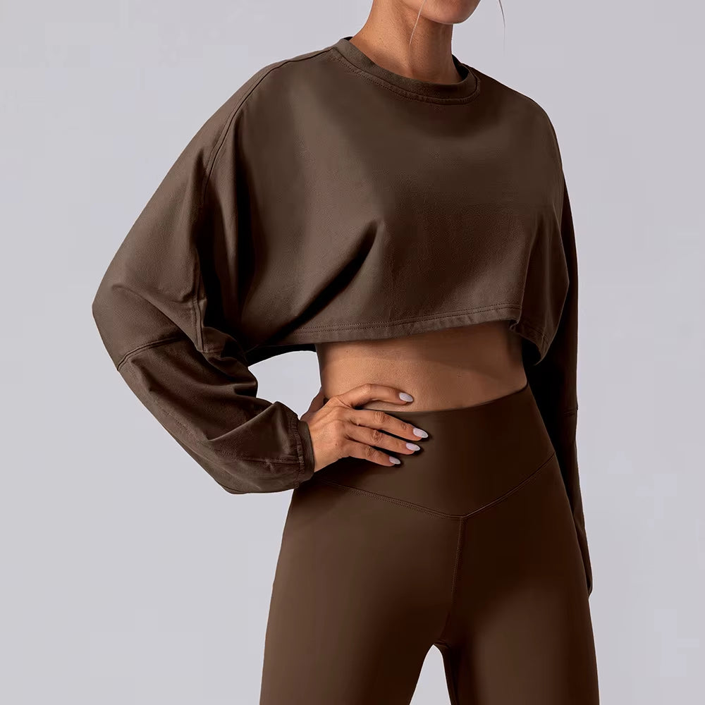 YIYI 2025 Fall New Women'S Outdoor Workout Athletic Crop Tops Loose Fit Casual Breathable Gym Yoga Running Long Sleeve Shirts