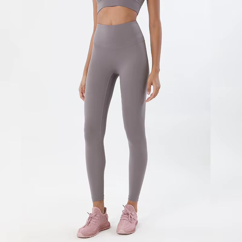 Cross-Border Double-Sided Brushed Nude-Feel Spandex/Nylon Yoga Pants Women European American Style High-Waisted Butt-Lifting