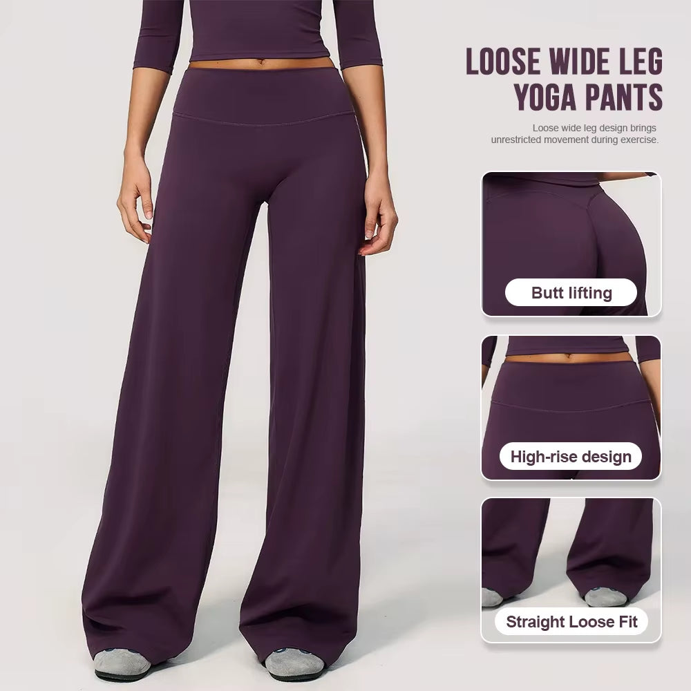 Custom Soft Naked Feeling Flare Yoga Pants High Waisted Gym Leggings Loose Wide Leg Tights Lounge Sweatpants