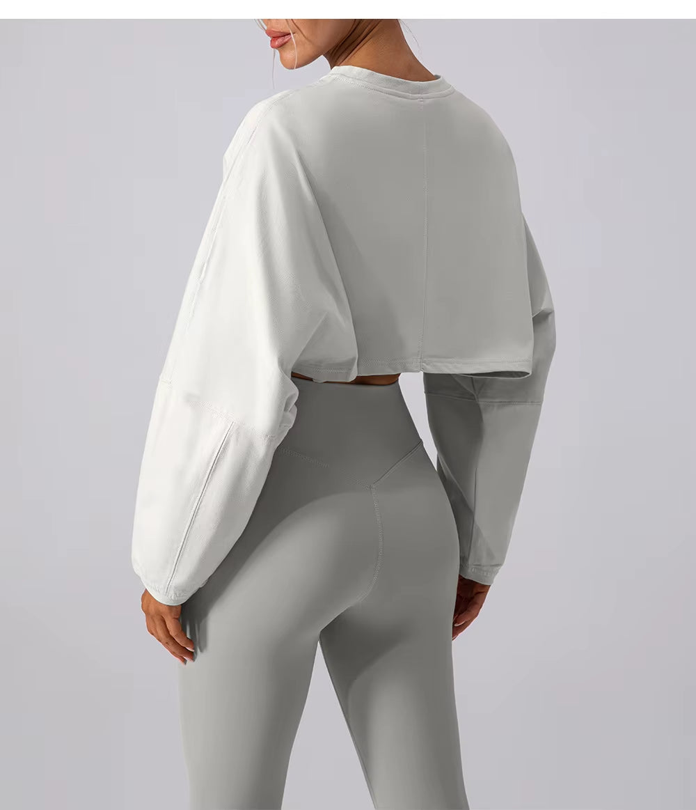 YIYI 2025 Fall New Women'S Outdoor Workout Athletic Crop Tops Loose Fit Casual Breathable Gym Yoga Running Long Sleeve Shirts