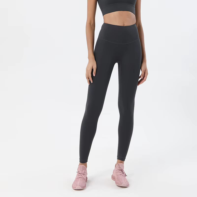 Cross-Border Double-Sided Brushed Nude-Feel Spandex/Nylon Yoga Pants Women European American Style High-Waisted Butt-Lifting