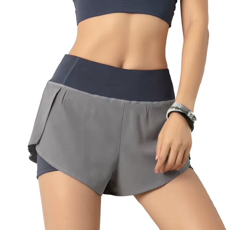 Xsunwing Women'S Gym Shorts High Waist Casual Loose Fit Polyester Spandex Yoga Shorts Solid Workout Warm-Up Shorts Model WLWDK07