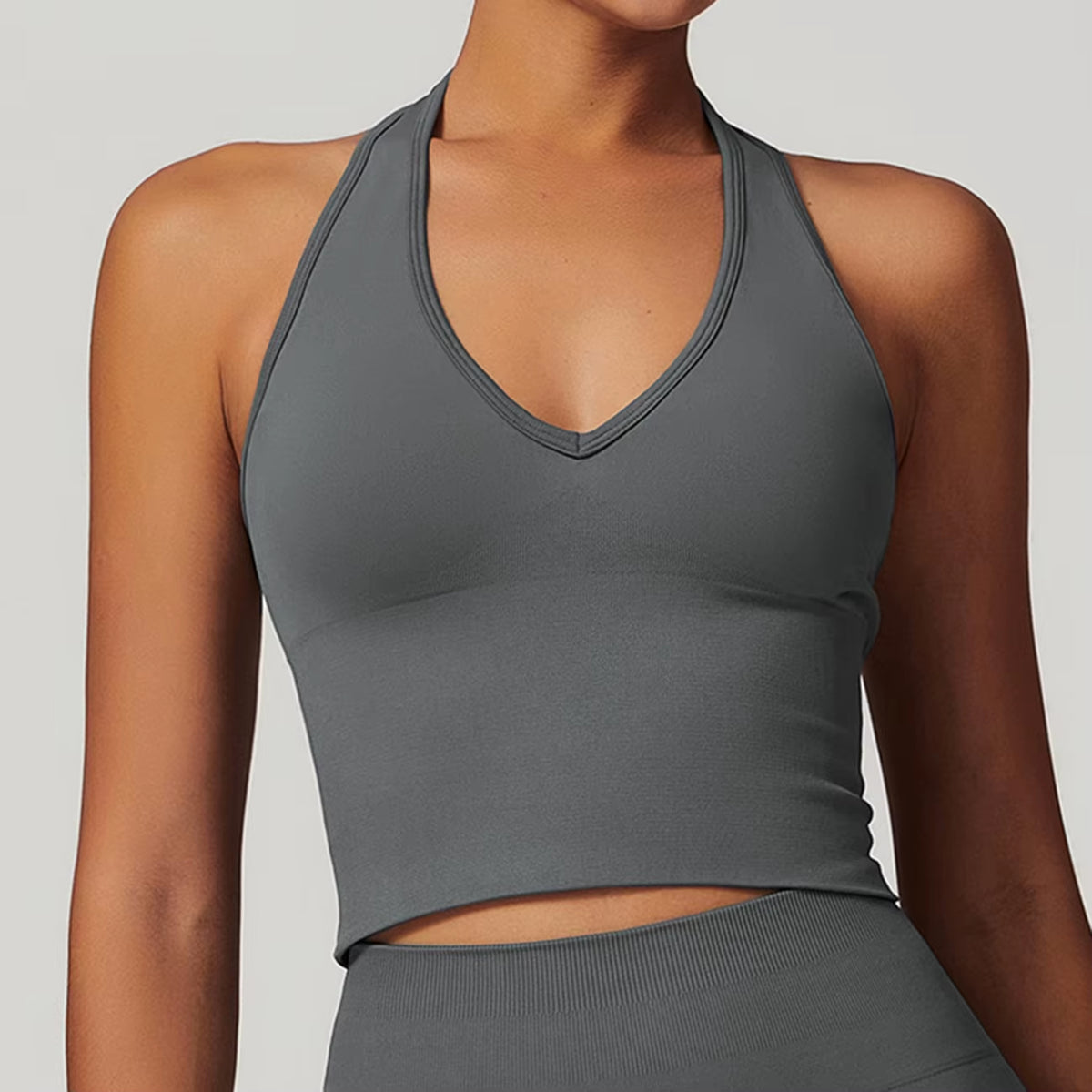 Enyami Women'S Halter Sports Bra Pleated Longline Padded Yoga Crop Bras Workout Crop Tank Tops with Removable Padded