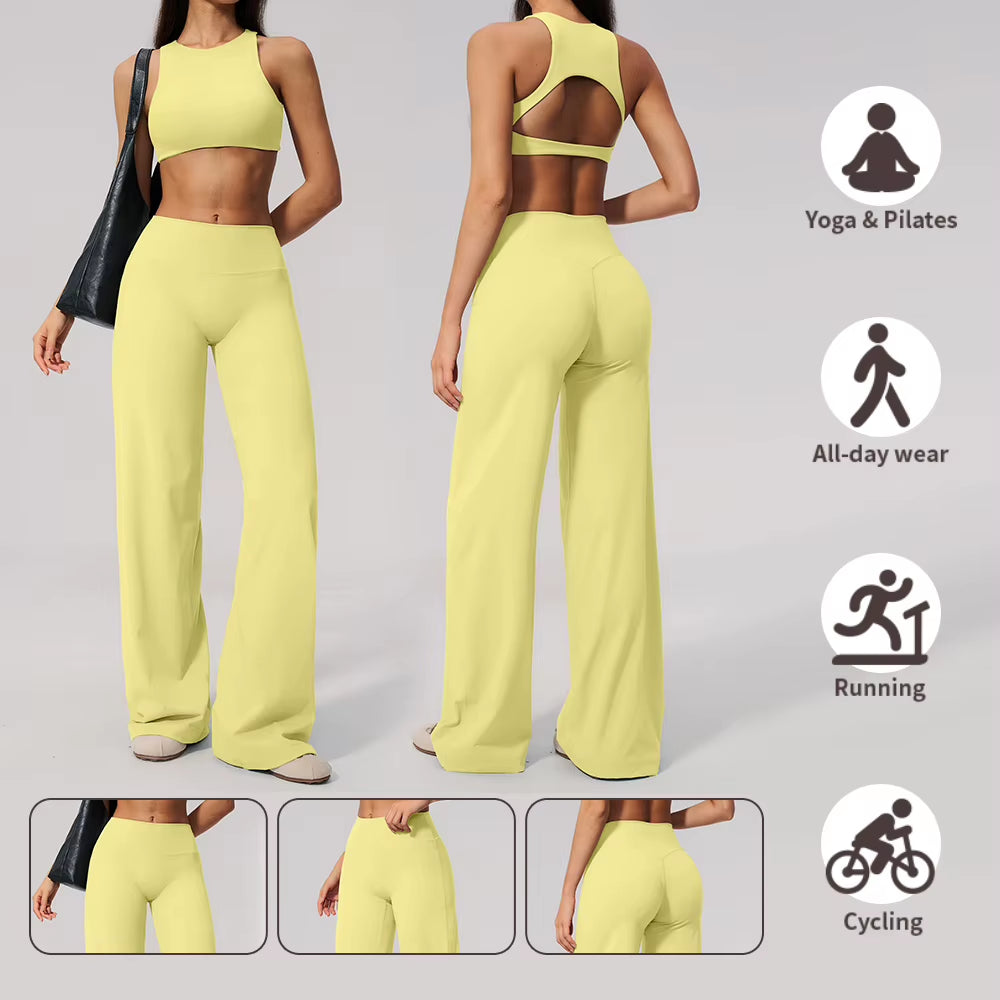 Custom Soft Naked Feeling Flare Yoga Pants High Waisted Gym Leggings Loose Wide Leg Tights Lounge Sweatpants