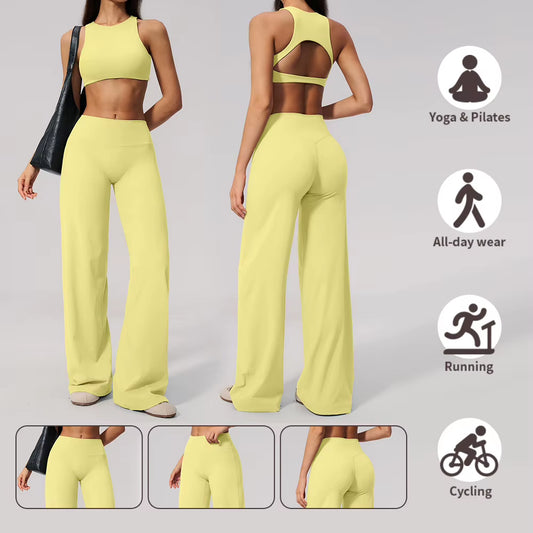 Custom Soft Naked Feeling Flare Yoga Pants High Waisted Gym Leggings Loose Wide Leg Tights Lounge Sweatpants