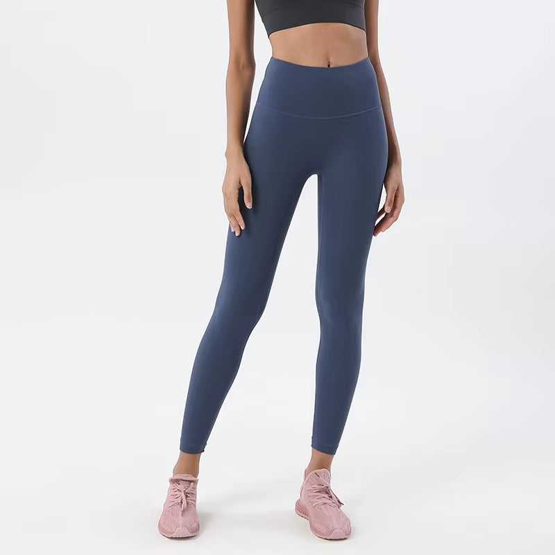 Cross-Border Double-Sided Brushed Nude-Feel Spandex/Nylon Yoga Pants Women European American Style High-Waisted Butt-Lifting