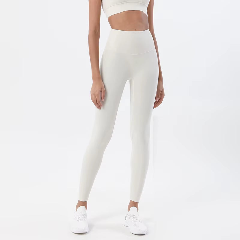 Cross-Border Double-Sided Brushed Nude-Feel Spandex/Nylon Yoga Pants Women European American Style High-Waisted Butt-Lifting