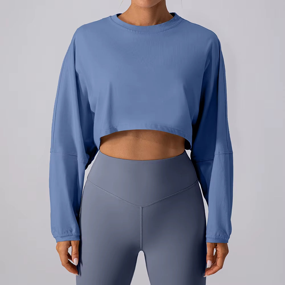 YIYI 2025 Fall New Women'S Outdoor Workout Athletic Crop Tops Loose Fit Casual Breathable Gym Yoga Running Long Sleeve Shirts