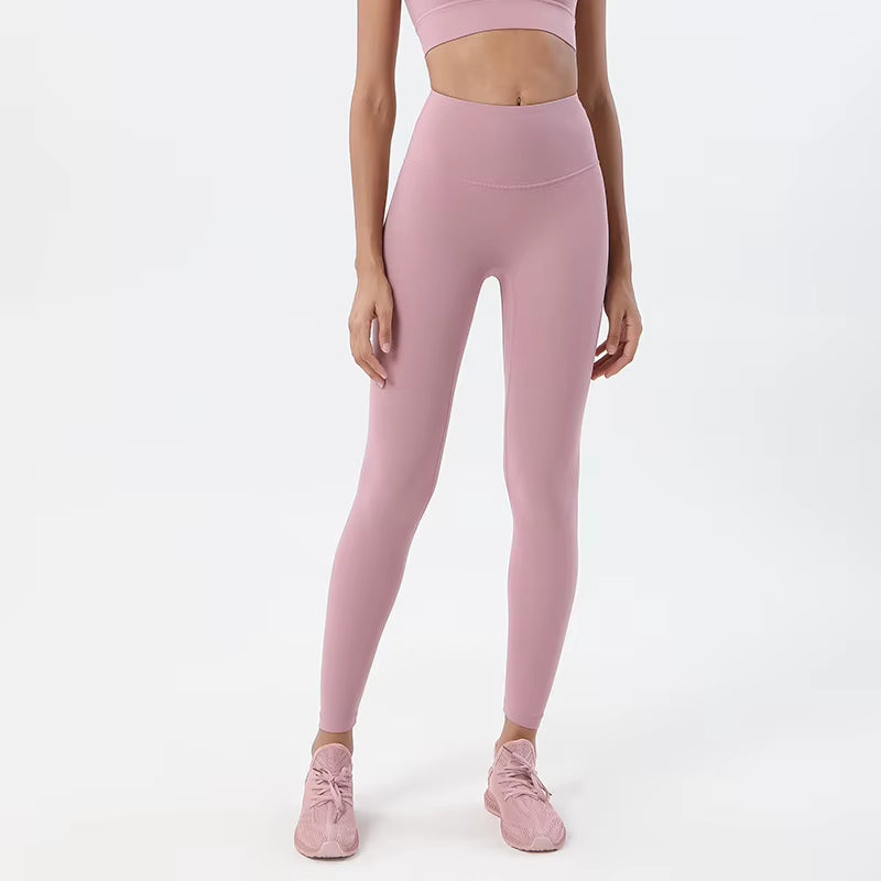 Cross-Border Double-Sided Brushed Nude-Feel Spandex/Nylon Yoga Pants Women European American Style High-Waisted Butt-Lifting