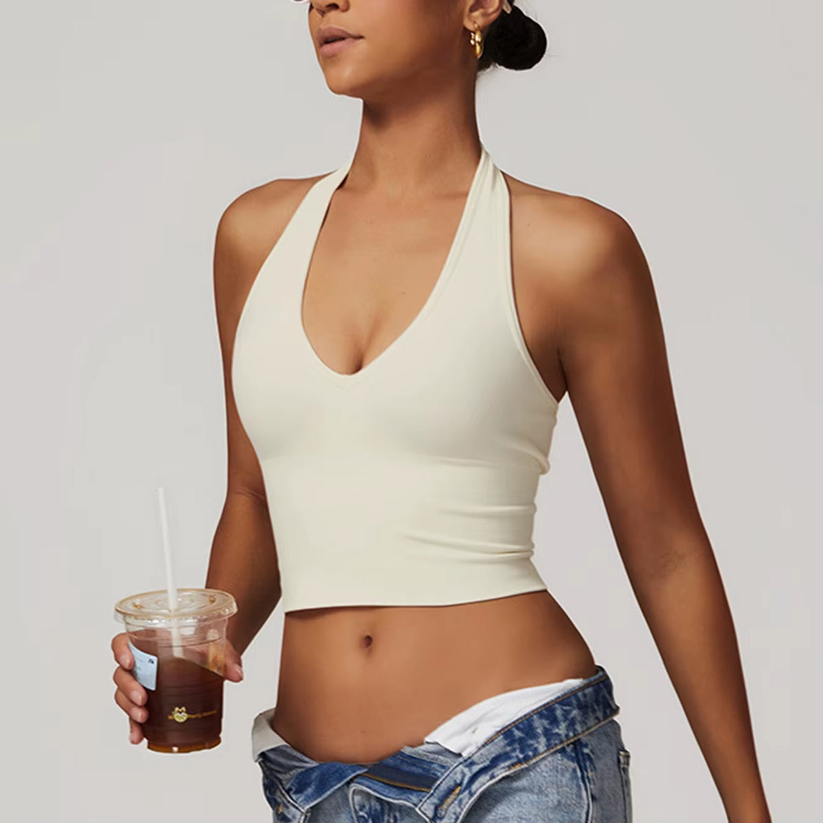 Enyami Women'S Halter Sports Bra Pleated Longline Padded Yoga Crop Bras Workout Crop Tank Tops with Removable Padded