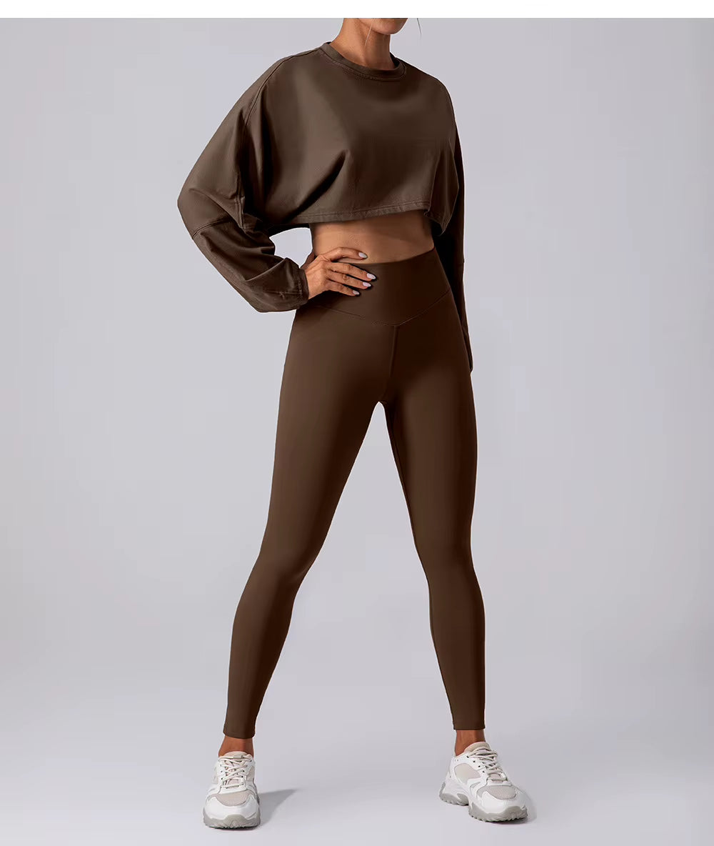 YIYI 2025 Fall New Women'S Outdoor Workout Athletic Crop Tops Loose Fit Casual Breathable Gym Yoga Running Long Sleeve Shirts