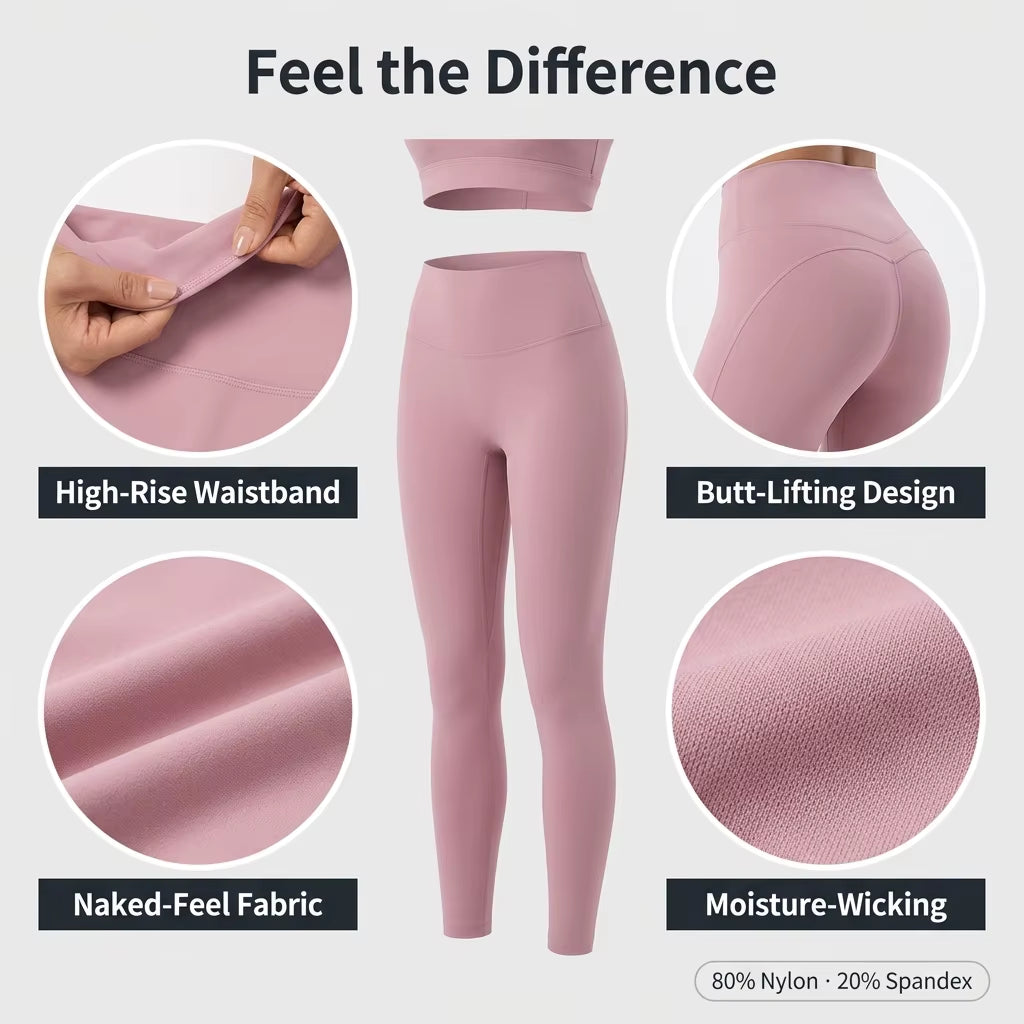 Cross-Border Double-Sided Brushed Nude-Feel Spandex/Nylon Yoga Pants Women European American Style High-Waisted Butt-Lifting