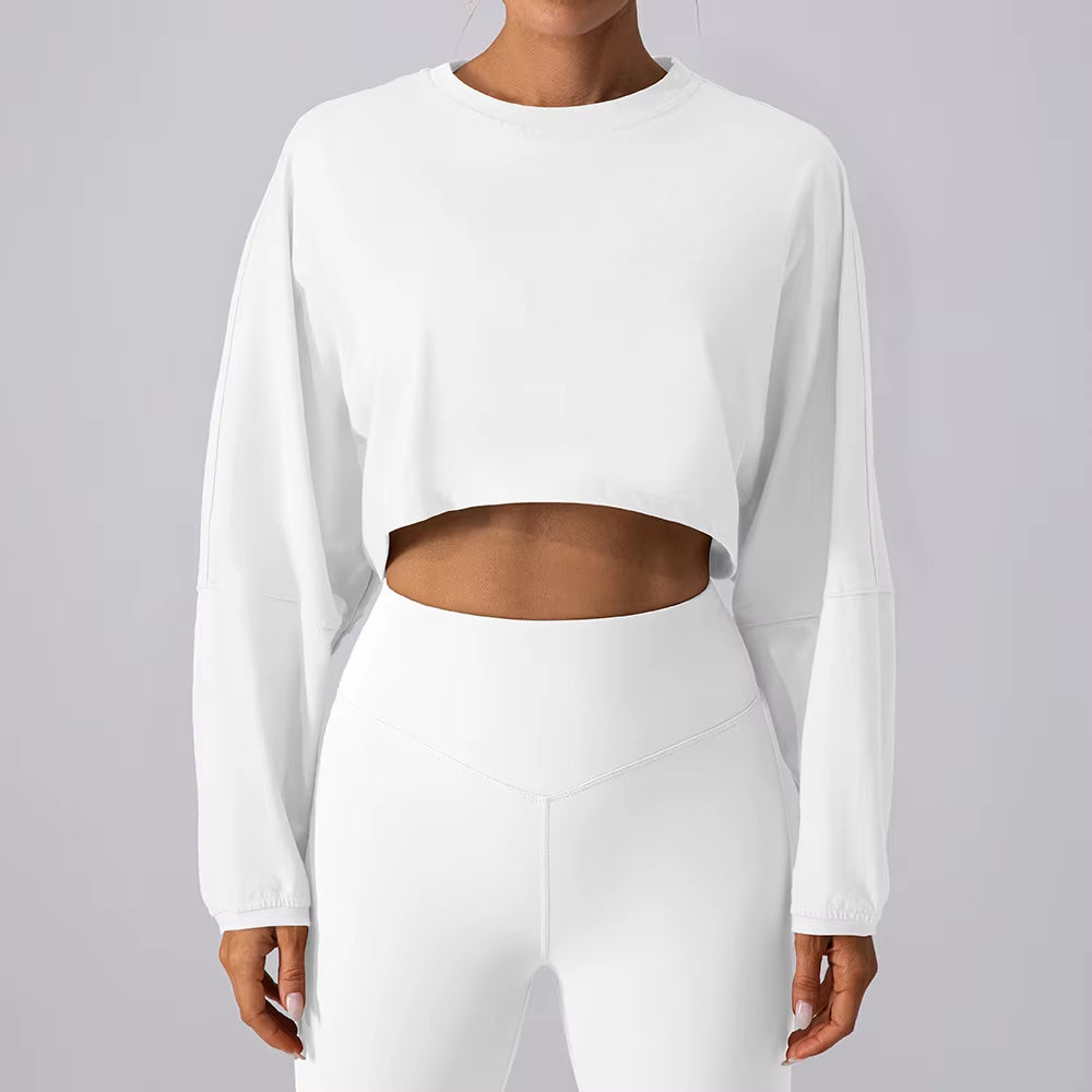 YIYI 2025 Fall New Women'S Outdoor Workout Athletic Crop Tops Loose Fit Casual Breathable Gym Yoga Running Long Sleeve Shirts