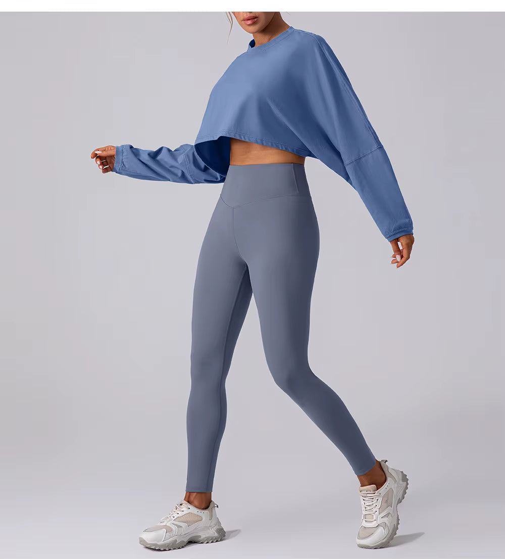 YIYI 2025 Fall New Women'S Outdoor Workout Athletic Crop Tops Loose Fit Casual Breathable Gym Yoga Running Long Sleeve Shirts