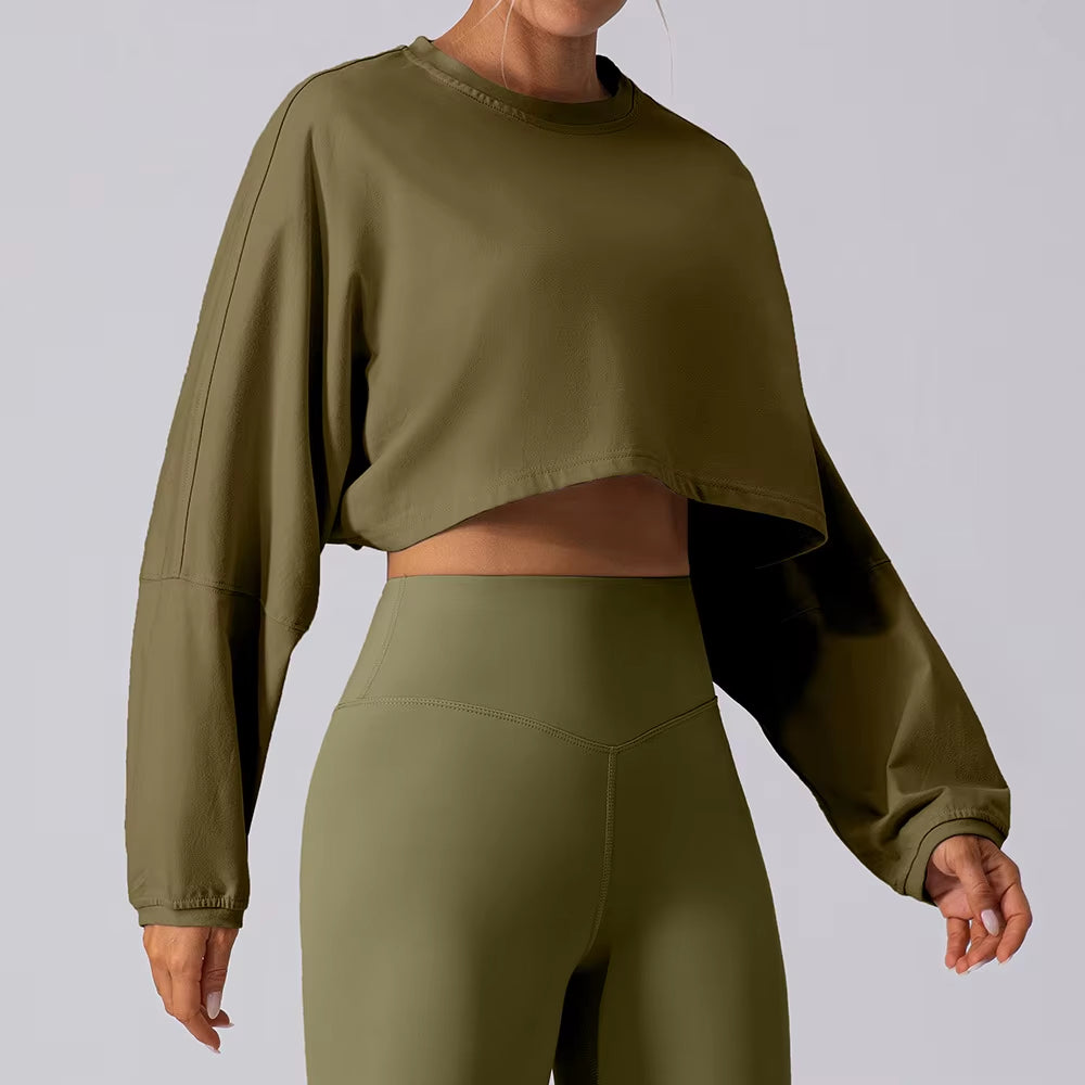 YIYI 2025 Fall New Women'S Outdoor Workout Athletic Crop Tops Loose Fit Casual Breathable Gym Yoga Running Long Sleeve Shirts