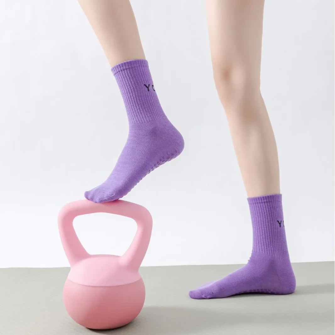 Women Non-Slip Professional Athletic Socks for Yoga Pilates High Elastic Band Mid-Calf Slouchy Sport Socks