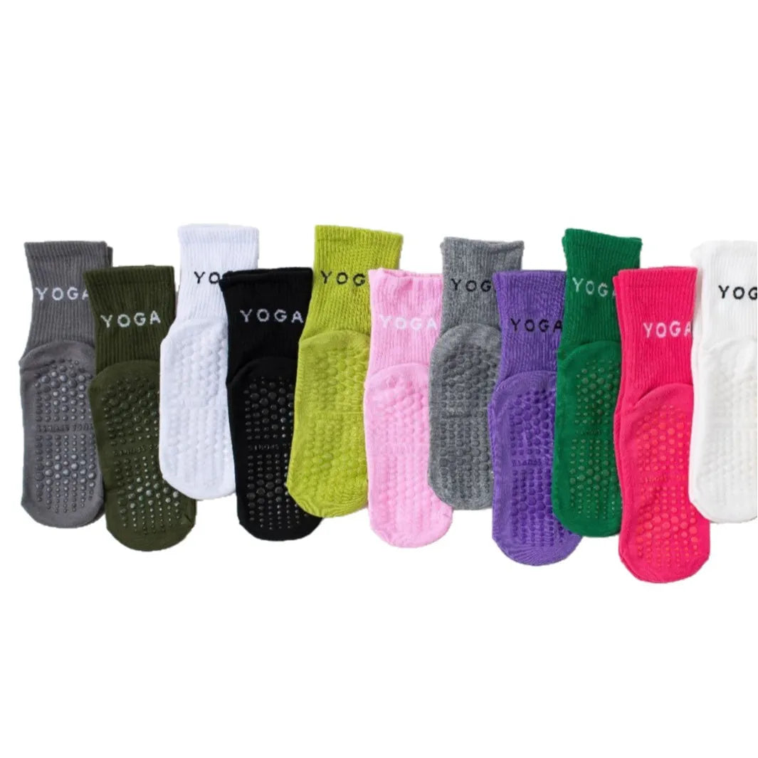 Women Non-Slip Professional Athletic Socks for Yoga Pilates High Elastic Band Mid-Calf Slouchy Sport Socks