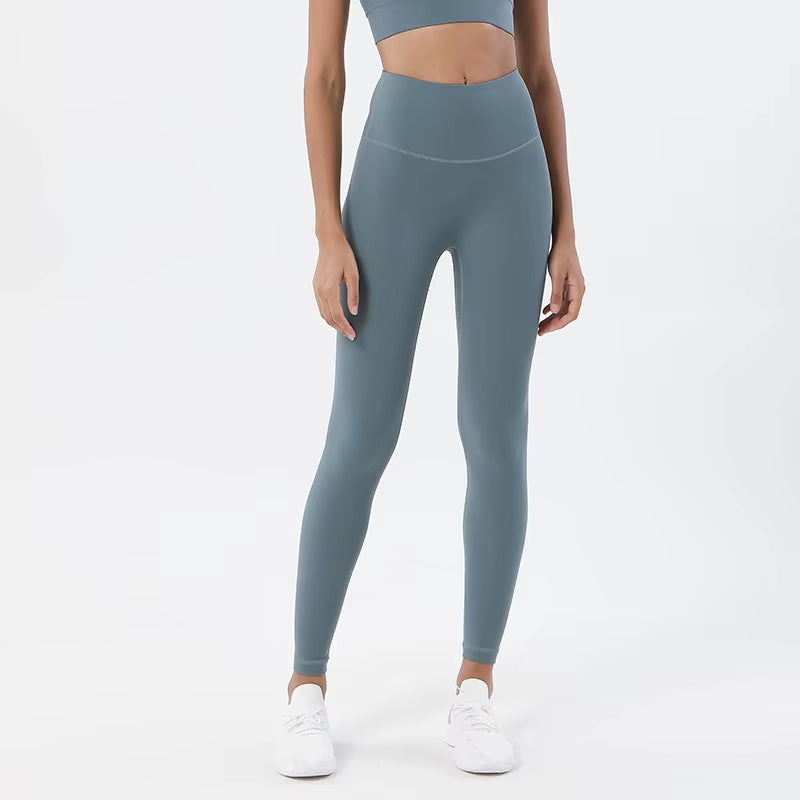 Cross-Border Double-Sided Brushed Nude-Feel Spandex/Nylon Yoga Pants Women European American Style High-Waisted Butt-Lifting