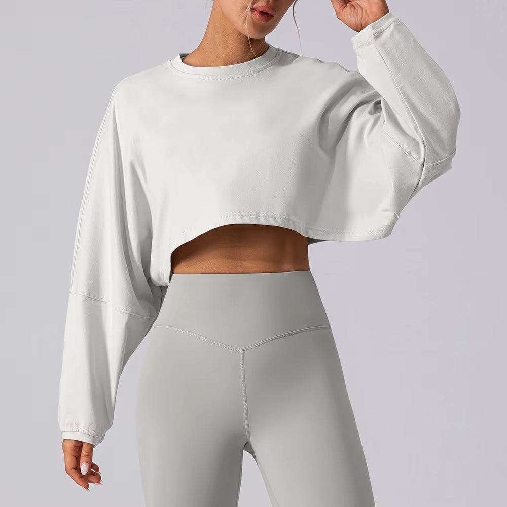 YIYI 2025 Fall New Women'S Outdoor Workout Athletic Crop Tops Loose Fit Casual Breathable Gym Yoga Running Long Sleeve Shirts