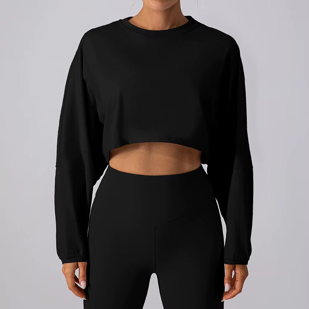 YIYI 2025 Fall New Women'S Outdoor Workout Athletic Crop Tops Loose Fit Casual Breathable Gym Yoga Running Long Sleeve Shirts