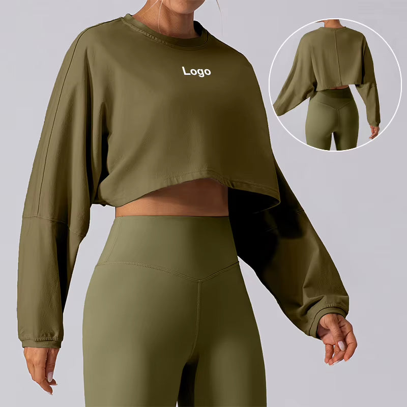 YIYI 2025 Fall New Women'S Outdoor Workout Athletic Crop Tops Loose Fit Casual Breathable Gym Yoga Running Long Sleeve Shirts