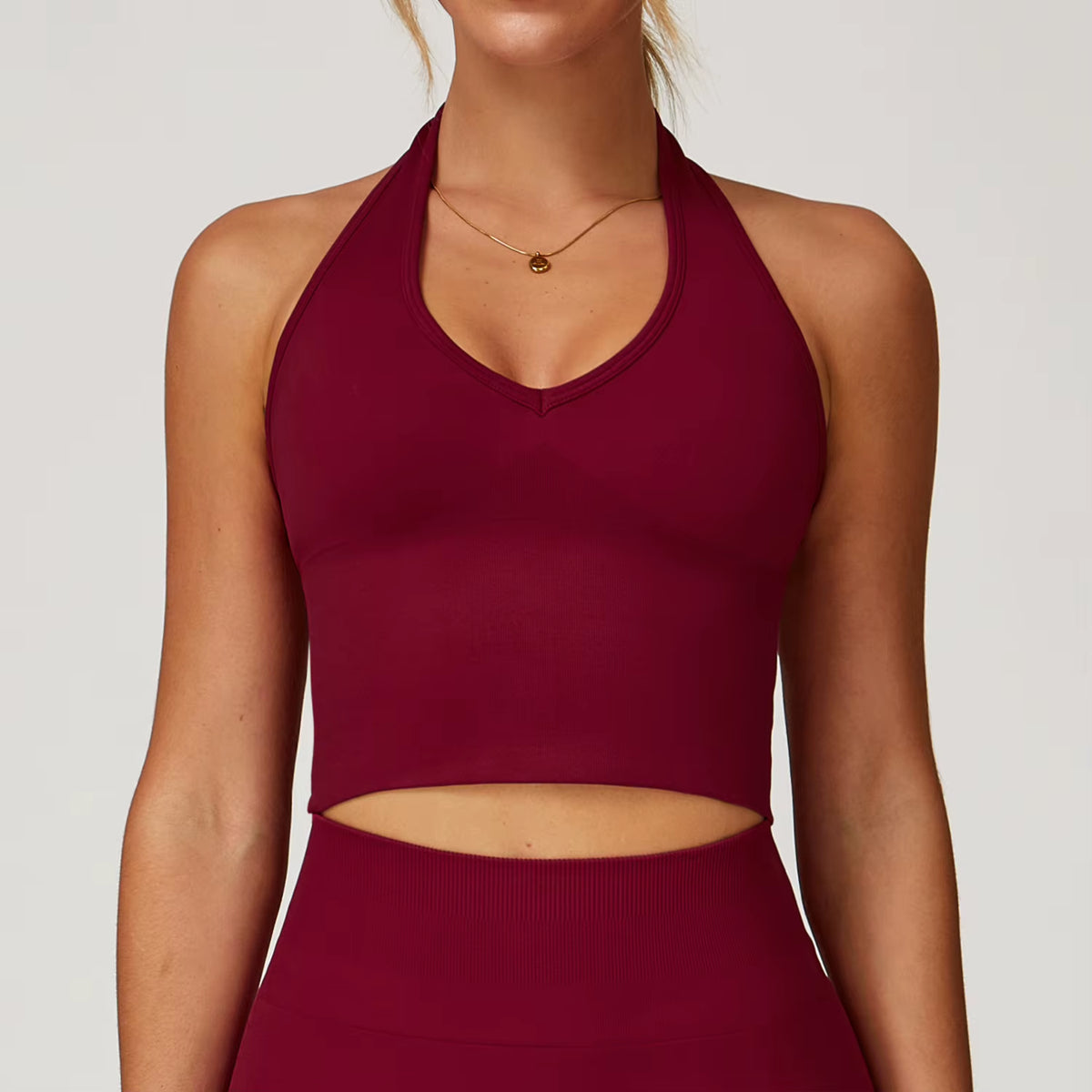 Enyami Women'S Halter Sports Bra Pleated Longline Padded Yoga Crop Bras Workout Crop Tank Tops with Removable Padded
